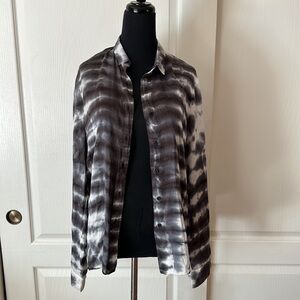 RtA Black and White Tie-Dye Button Down Shirt